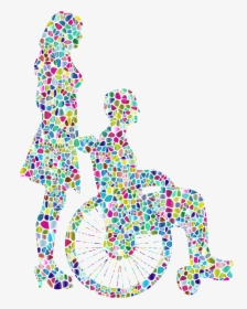 Polyprismatic Tiled Woman Pushing Man In Wheelchair, HD Png Download, Transparent PNG