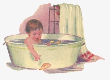 Bathtub Clipart Baby Bath - Vintage Bath Time Clipart, HD Png Download, Transparent PNG