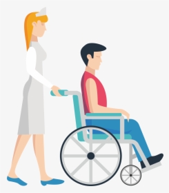 Clipart Hospital Wheelchair - Nurse Pushing Wheelchair Clipart, HD Png Download, Transparent PNG