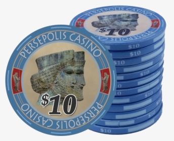 Persepolis Casino Blue $10 Ceramic Poker Chip - Poker, HD Png Download, Transparent PNG