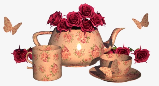 Vintage Rose Teacup Clipart Png - Garden Roses, Transparent Png, Transparent PNG