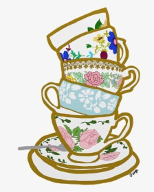 Teacup Drawing Clip Art - Stack Of Tea Cups Clipart, HD Png Download, Transparent PNG