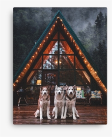 Cozy A-frame Cabin Canvas - Husky Dog And Cabin, HD Png Download, Transparent PNG