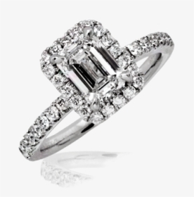 Emerald Cut Halo Ladies Diamond Ring - Emerald Cut Champagne Diamond Ring Halo, HD Png Download, Transparent PNG