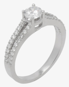 14k White Gold Diamond Ring Central Stone Size 5mm - Engagement Ring, HD Png Download, Transparent PNG