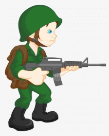 Soldier Holding Assault Rifle Illustration Cartoon - Transparent Soldier Cartoon, HD Png Download, Transparent PNG