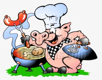 Chef Pig Bbq Grill Cooking Hotdogs & Chicken - Pig Bbq Chef, HD Png Download, Transparent PNG