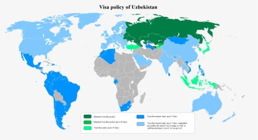 Visa Policy Of Uzbekistan With Transit Visit - World Map, HD Png Download, Transparent PNG