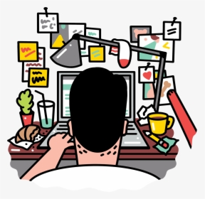 Busy Creative Working At A Desk - Illustration, HD Png Download, Transparent PNG