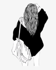 Drawing Image Black And White Art Sketch - Black And White Girl Drawing, HD Png Download, Transparent PNG
