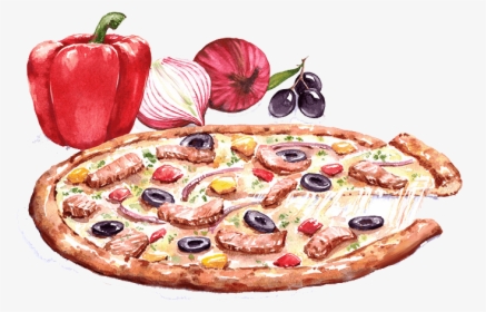 Pizza Drawing Watercolor, HD Png Download, Transparent PNG