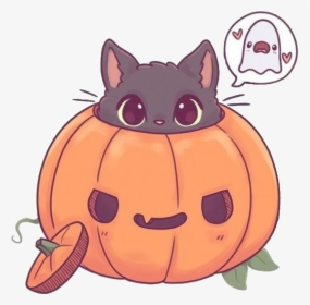 Cute Pumpkin Kitty Drawn By Noami Lord 💜💜💖✨ - Cat In Pumpkin Drawing, HD Png Download, Transparent PNG