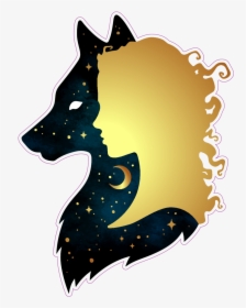 Gold Woman And Space Wolf Silhouettes Sticker Wolf - Wolf And Woman Art, HD Png Download, Transparent PNG
