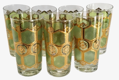Transparent Shot Clipart - Pasinski Washington Glassware Gold With Aqua Blue Flowers, HD Png Download, Transparent PNG