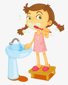 Girl Brushing Teeth Clipart, HD Png Download, Transparent PNG