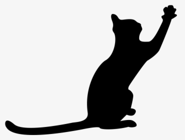 Cat Black Silhouette With Extended Tail And One Paw - Cat Silhouette Paw Up, HD Png Download, Transparent PNG