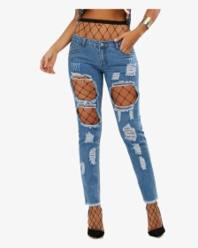 Ripped Jean Png Image - Sims 4 Ripped Jeans With Fishnets, Transparent Png, Transparent PNG