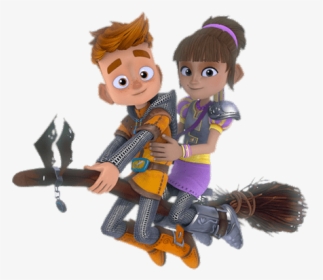 Cat And Jimmy On Flying Broom - My Knight And Me Jimmy X Cat, HD Png Download, Transparent PNG