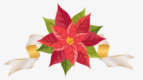 Poinsettia With Ribbon Png Clipart Image - Christmas Poinsettia Border Clip Art Free, Transparent Png, Transparent PNG