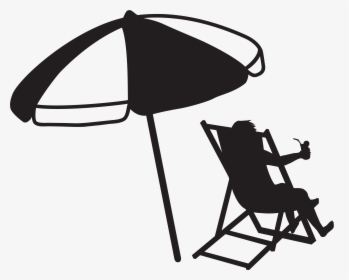 Man At The Beach With Umbrella And Drink Transparent - Beach Umbrella Black And White, HD Png Download, Transparent PNG