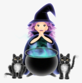 Witch With Cat Halloween Cartoon Clip Art Cute Clip - Witch And Cauldron Png Cartoon, Transparent Png, Transparent PNG