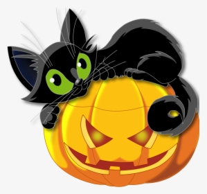 Large Transparent Halloween Pumpkin With Black Cat - Halloween Cat And Pumpkin, HD Png Download, Transparent PNG