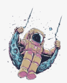 T-shirt Visual Astronaut Arts Drawing Hq Image Free - Astronaut Swinging On Moon, HD Png Download, Transparent PNG