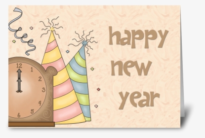 Happy New Year, Party Hats, Clock Greeting Card - Saint Nicholas Day, HD Png Download, Transparent PNG