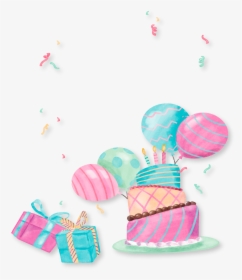 Cute Gift Birthday Cake Party Hand-painted Clipart - Birthday Pastel Png, Transparent Png, Transparent PNG