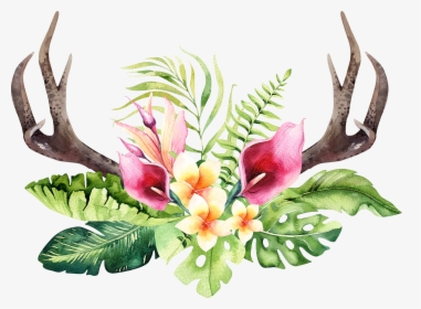 Transparent Floral Antler Clipart - Watercolor Tropical Flowers Png, Png Download, Transparent PNG