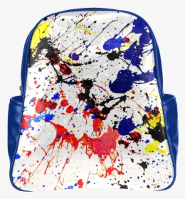 Blue & Red Paint Splatter Multi-pockets Backpack - Bag With Paint Splatters, HD Png Download, Transparent PNG
