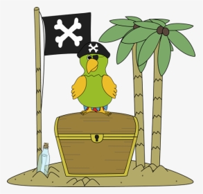 Pirate Flag And Parrot On An Island - Treasure Island Clip Art, HD Png Download, Transparent PNG