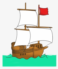 Pirate Ship With Red Flag - Pirate Ship Red Flag, HD Png Download, Transparent PNG