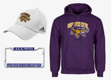 Sf State Branded Hat, License Plate And Purple Hoodie - Nassau Community College Hoodie, HD Png Download, Transparent PNG