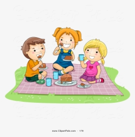 Eating Pal Clipart Of Pair Girls And Boy Food At Picnic - Children Eating And Drinking Clipart, HD Png Download, Transparent PNG