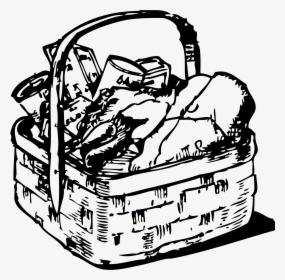 Picnic Basket Clipart Black And White Clipartfox - Basket Of Food Clipart Black And White, HD Png Download, Transparent PNG