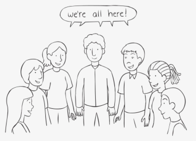 People Standing In A Circle Saying We Re All Here In - Line Art, HD Png Download, Transparent PNG