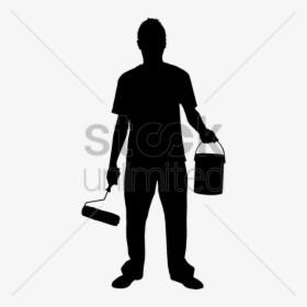 Silhouette Of A Man With Paint Roller And Bucket Vector - Illustration, HD Png Download, Transparent PNG