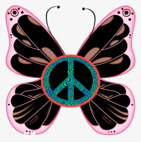 Hippie Clipart Trippy - Black And Pink Butterfly Png, Transparent Png, Transparent PNG