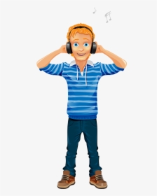 Character Cartoon Boy Illustration - Boy With Headphones Vector, HD Png Download, Transparent PNG