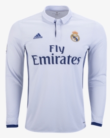 Adidas Real Madrid Long Sleeve Home Jersey 16/17 - Real Madrid Kit 2016 17 Long Sleeve, HD Png Download, Transparent PNG