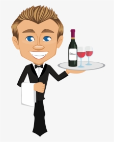 Cartoon Q Version Cook Of The Hand - Waiter Cartoon, HD Png Download, Transparent PNG