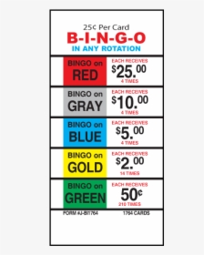 25 Cent Bingo / J-bi1764 Card - Bingo Pull Tabs, HD Png Download, Transparent PNG