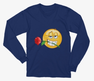 Unisex Emoji With Rose Between Teeth Long Sleeve T-shirt - Long-sleeved T-shirt, HD Png Download, Transparent PNG