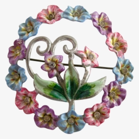 Vintage Coro Enamel Pastel Flower Circle Brooch - Artificial Flower, HD Png Download, Transparent PNG