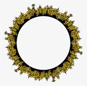 Free Clipart Of A Circular Frame Of Glowing City Buildings - City Frame Png, Transparent Png, Transparent PNG