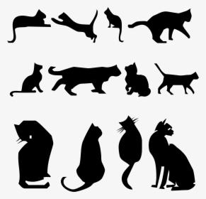 Twelve Stylized Cats Silhouettes Clip Arts - Silhouette Cat Kitten Clipart, HD Png Download, Transparent PNG