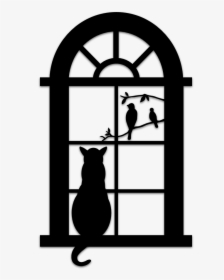 Transparent Cat Outline Png - Cat In Window Silhouette, Png Download, Transparent PNG