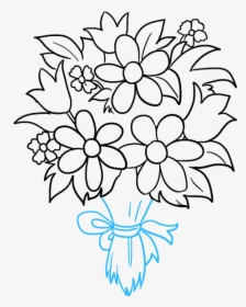 Bouquet Of Flowers Drawing - Bouquet Of Flowers Easy Drawing, HD Png Download, Transparent PNG