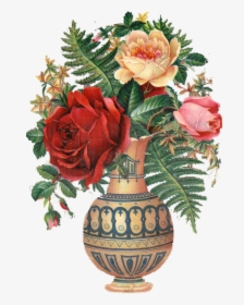 Roses In Vase - Vintage Flower Vase Illustration, HD Png Download, Transparent PNG